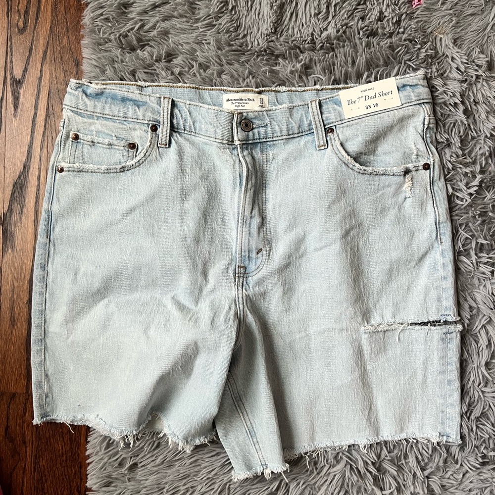 Abercrombie & Fitch Blue Jean Shorts Distressed Cut-Off Style High Rise “Dad”